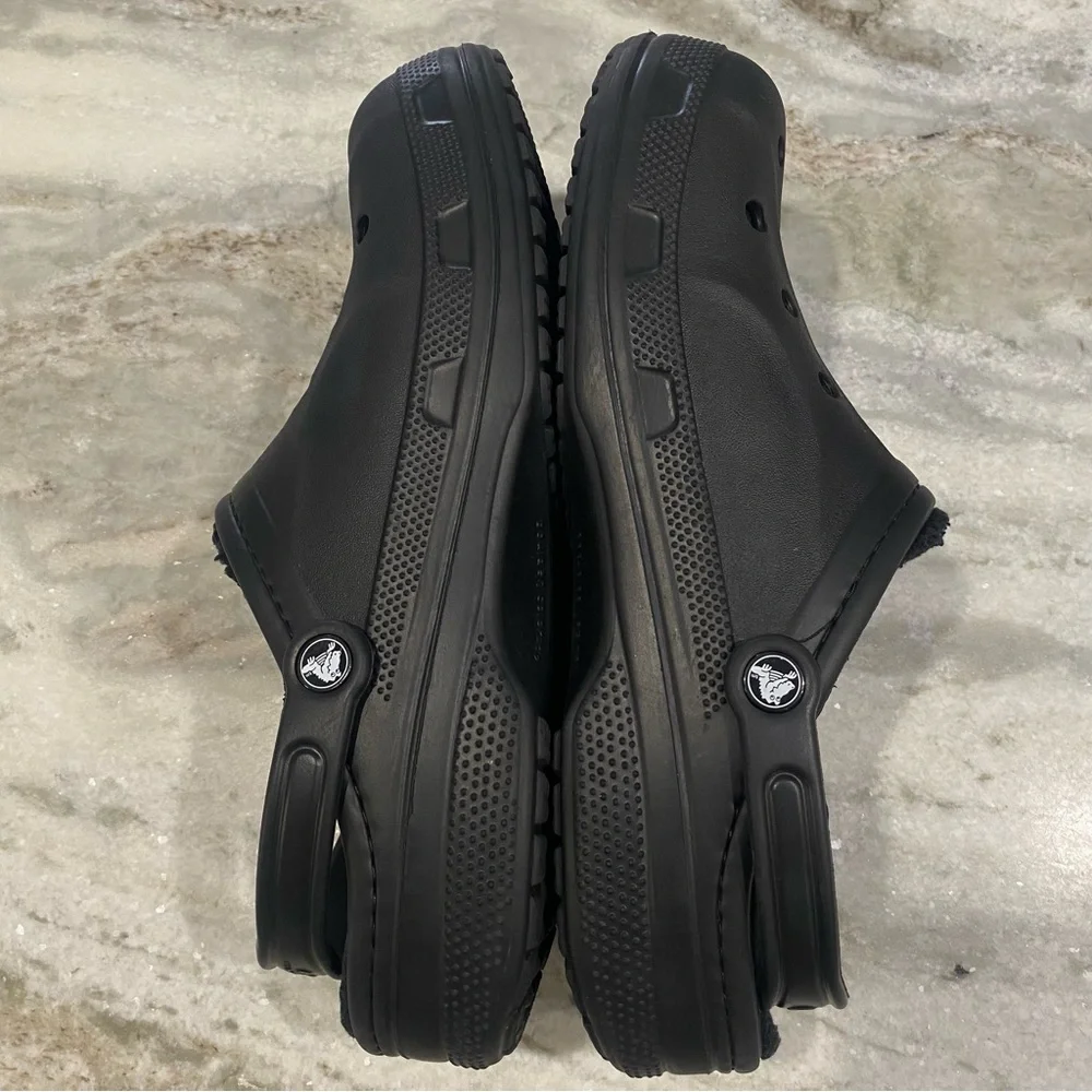 CROCS Men's 12 Baya Lined Clog Black Fleece Faux Fur EUC Dual Comfort - Picture 4 of 9